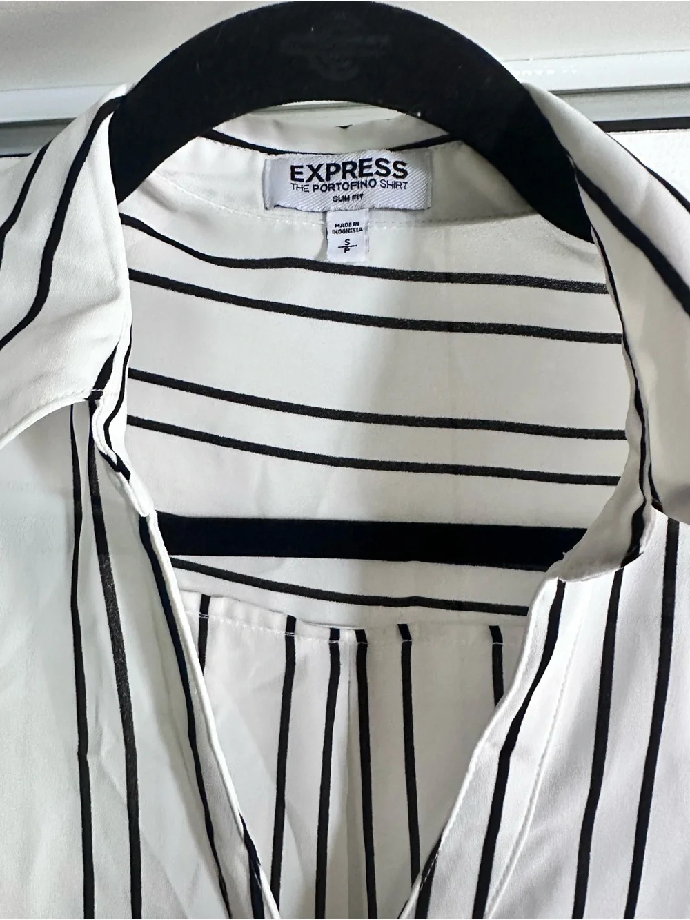 Express White Button-Down Shirt with Black Stripes
